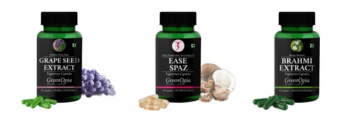 [BRSRYGAOAEIA2GTO] Grape-seed-extract-60-vegetarian-capsules, Ease-spaz-vegetarian-capsules, Brahmi-vegetarian-capsules Combo | Convenient Nutrition & Wellness Routine | Multi-Product Pack