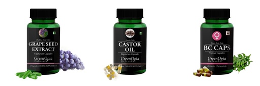 [BRSRYGAOAEIGCAL2] Grape-seed-extract-60-vegetarian-capsules, Castor-oil-vegetarian-capsules, Bc-caps-vaginal-capsules Combo | Convenient Nutrition & Wellness Routine | Multi-Product Pack