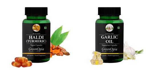 [BRSRYGAOPMPB43TZ] Haldi-oil-vegetarian-capsules, Garlic-oil-vegetarian-capsules Combo | Convenient Nutrition & Wellness Routine | Multi-Product Pack