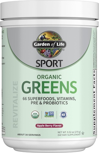 [BRSROAYEDECAK3DL] Garden of Life Sport Nutrition Greens and Superfoods Powder for Women and Men - Apple Berry, Organic Blend - Spirulina, Fruit, Vitamins, Pre " Probiotics, Mushrooms, Athletic supplements, 30 Servings