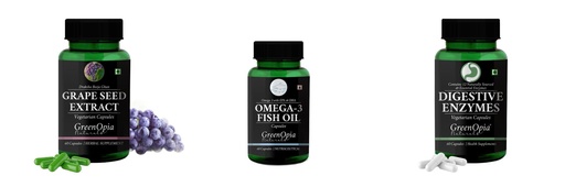 [BRSRYGAOPMHWAG34] Grape-seed-extract-60-vegetarian-capsules, Fish-oil-capsules, Digestive-enzymes-60-vegetarian-capsules Combo | Convenient Nutrition & Wellness Routine | Multi-Product Pack