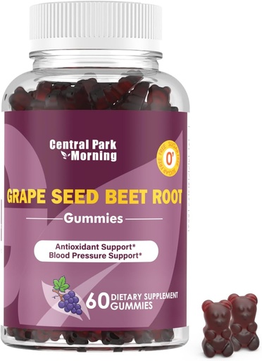 [BRSRAFAZAECB6DQ3] Grape Seed Sugar Beet Energy Gummies, Nitric Oxide and Blood Pressure Support, Grape Seed Extract & Non-GMO Beet Root Gummies, Grape Flavor