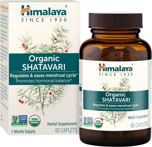 [BRSWIY3YDJ6WA3DK] Himalaia Organic Shatavari - Promove o equilíbrio hormonal para mulheres e alívio do crânio menstrual - USDA Organic, Vegan, Gluten Free, 1300 mg, 60 Caplets