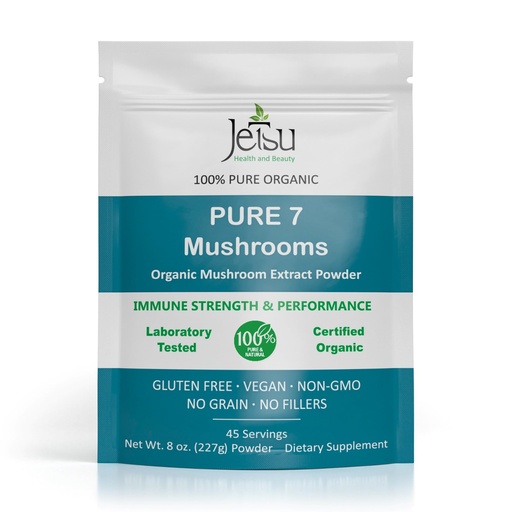 [BRSROZABOQGRAFAY] Jetsu Pure 7 Organic Mushroom Extract Powder, Chaga, Cordyceps, Lion's Mane, Maitake, Reishi, Shiitake & Turkey Tail Mushrooms Supplement, for Immune Support, Focus, Energy