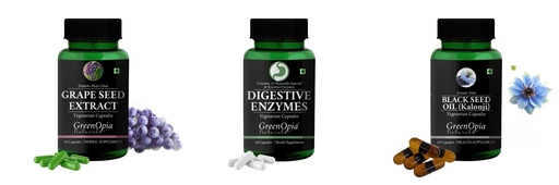 [BRSRYGAOCN6BUG3O] Grape-seed-extract-60-vegetarian-capsules, Digestive-enzymes-60-vegetarian-capsules, Black-seed-oil-capsules Combo | Convenient Nutrition & Wellness Routine | Multi-Product