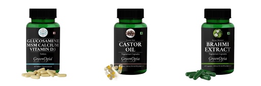 [BRSRYGAOBF5AM3IU] Glucosamine-msm-tablets, Castor-oil-vegetarian-capsules, Brahmi-vegetarian-capsules Combo | Convenient Nutrition & Wellness Routine | Multi-Product Pack