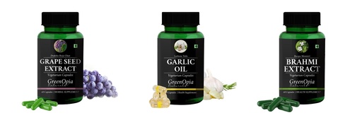 [BRSRYGAOBF4A2YDD] Grape-seed-extract-60-vegetarian-capsules, Garlic-oil-vegetarian-capsules, Brahmi-vegetarian-capsules Combo | Convenient Nutrition & Wellness Routine | Multi-Product Pack
