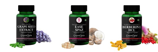 [BRSRYGAOBF4BGCLG] Grape-seed-extract-60-vegetarian-capsules, Ease-spaz-vegetarian-capsules, Berberine-hcl-vegetarian-capsules Combo | Convenient Nutrition & Wellness Routine | Multi-Product P