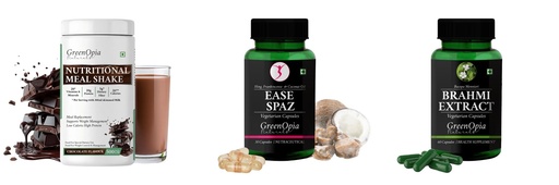 [BRSRYGAOBMPBODI7] Nutritional-meal-shake-chocolate, Ease-spaz-vegetarian-capsules, Brahmi-vegetarian-capsules Combo | Convenient Nutrition & Wellness Routine | Multi-Product Pack