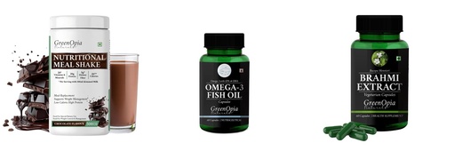 [BRSRYGAOBMCAIDLB] Nutritional-meal-shake-chocolate, Fish-oil-capsules, Brahmi-vegetarian-capsules Combo | Convenient Nutrition & Wellness Routine | Multi-Product Pack