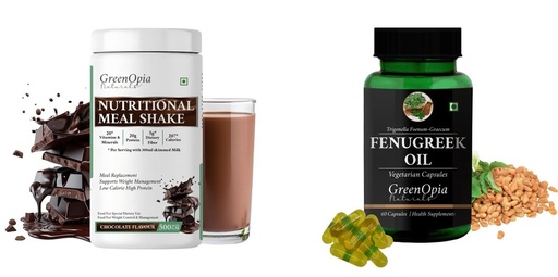 [BRSRYGAOBMBQAHQV] Nutritional-meal-shake-chocolate, Fenugreek-oil-vegetarian-capsules Combo | Convenient Nutrition & Wellness Routine | Multi-Product Pack