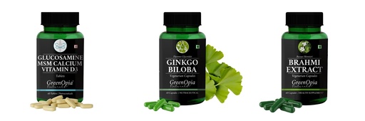 [BRSRYGAOBMFBOHYV] Glucosamine-msm-tablets, Ginkgo-biloba-vegetarian-capsules, Brahmi-vegetarian-capsules Combo | Convenient Nutrition & Wellness Routine | Multi-Product Pack