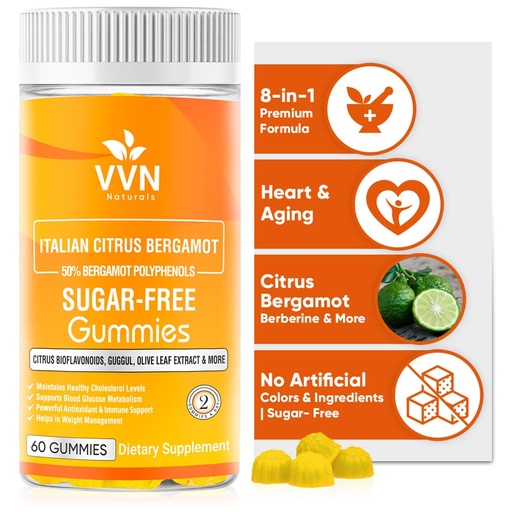 [BRSRMAA5OV6BY2TX] 2900mg Citrus Bergamot Blend 25:1 Extract Gummies (Italy Sourced & Manufactured in USA) for Immune System Support & Healthy Aging with Guggul, Pine Bark & More | Sugar-Free, 60 ct.