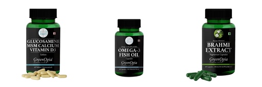 [BRSRYGAOBNYBO3T6] Glucosamine-msm-tablets, Fish-oil-capsules, Brahmi-vegetarian-capsules Combo | Convenient Nutrition & Wellness Routine | Multi-Product Pack