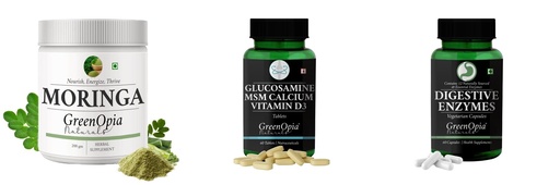[BRSRYGAOBNYWC33P] Moringa-oleifera-powder, Glucosamine-msm-tablets, Digestive-enzymes-60-vegetarian-capsules Combo | Convenient Nutrition & Wellness Routine | Multi-Product Pack