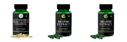 [BRSRYGAOBN6GMHTO] Glucosamine-msm-tablets, Brahmi-vegetarian-capsules, Brahmi-vegetarian-capsules Combo | Convenient Nutrition & Wellness Routine | Multi-Product Pack