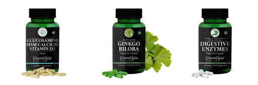 [BRSRYGAOBN5A2EL3] Glucosamine-msm-tablets, Ginkgo-biloba-vegetarian-capsules, Digestive-enzymes-60-vegetarian-capsules Combo | Convenient Nutrition & Wellness Routine | Multi-Product Pack
