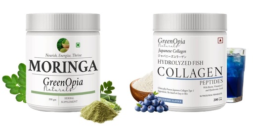 [BRSRYGAOAQIQMGTO] Moringa-oleifera-powder, Marine-collagen-peptides-powder-blueberry Combo | Convenient Nutrition & Wellness Routine | Multi-Product Pack
