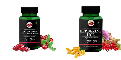 [BRSRYGAOBABQGGTB] Cranberry-d-mannose-hibiscus-capsules, Berberine-hcl-vegetarian-capsules Combo | Convenient Nutrition & Wellness Routine | Multi-Product Pack