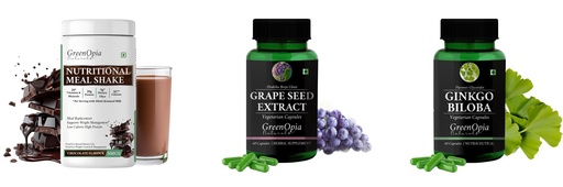 [BRSRYGAOBAARQCTD] Nutritional-meal-shake-chocolate, Grape-seed-extract-60-vegetarian-capsules, Ginkgo-biloba-vegetarian-capsules Combo | Convenient Nutrition & Wellness Routine | Multi-Produc