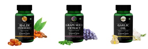 [BRSRYGAOBAHRM3TB] Haldi-oil-vegetarian-capsules, Grape-seed-extract-60-vegetarian-capsules, Garlic-oil-vegetarian-capsules Combo | Convenient Nutrition & Wellness Routine | Multi-Product Pack