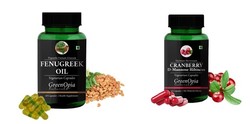 [BRSRYGAOBAFAA2A2] Fenugreek-oil-vegetarian-capsules, Cranberry-d-mannose-hibiscus-capsules Combo | Convenient Nutrition & Wellness Routine | Multi-Product Pack