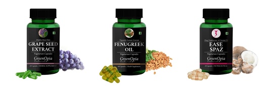 [BRSRYGAOBAFQYCLB] Grape-seed-extract-60-vegetarian-capsules, Fenugreek-oil-vegetarian-capsules, Ease-spaz-vegetarian-capsules Combo | Convenient Nutrition & Wellness Routine | Multi-Product P