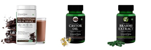 [BRSRYGAOBEARACDP] Nutritional-meal-shake-chocolate, Castor-oil-vegetarian-capsules, Brahmi-vegetarian-capsules Combo | Convenient Nutrition & Wellness Routine | Multi-Product Pack