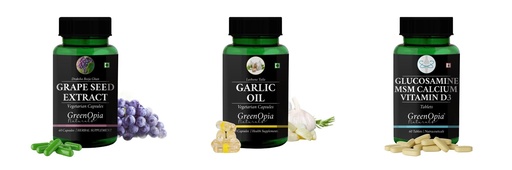 [BRSRYGAOBEAWA3L4] Grape-seed-extract-60-vegetarian-capsules, Garlic-oil-vegetarian-capsules, Glucosamine-msm-tablets Combo | Convenient Nutrition & Wellness Routine | Multi-Product Pack