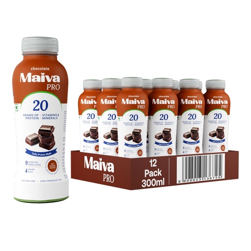 [BRSRAAA7OYCAGDLH] Maiva Pro Chocolate Plant Protein Shake - 300ml (Pack of 12) | 20g Protein , 20 Vitamins & Minerals | Smooth & Delicious | Light on Stomach | Vegan, Lactose-Free, No Added Sugar, No Preservatives, No Artificial Sweetener