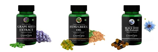 [BRSRYGAOAAIAEYDL] Grape-seed-extract-60-vegetarian-capsules, Fenugreek-oil-vegetarian-capsules, Black-seed-oil-capsules Combo | Convenient Nutrition & Wellness Routine | Multi-Product Pack