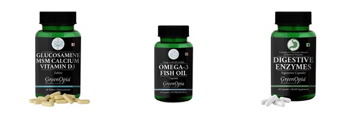 [BRSRYGAOAABBMCD6] Glucosamine-msm-tablets, Fish-oil-capsules, Digestive-enzymes-60-vegetarian-capsules Combo | Convenient Nutrition & Wellness Routine | Multi-Product Pack