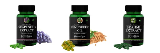 [BRSRYGAOAABREE3D] Grape-seed-extract-60-vegetarian-capsules, Fenugreek-oil-vegetarian-capsules, Brahmi-vegetarian-capsules Combo | Convenient Nutrition & Wellness Routine | Multi-Product Pack