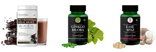 [BRSRYGAOAF7A2AYV] Nutritional-meal-shake-chocolate, Ginkgo-biloba-vegetarian-capsules, Ease-spaz-vegetarian-capsules Combo | Convenient Nutrition & Wellness Routine | Multi-Product Pack