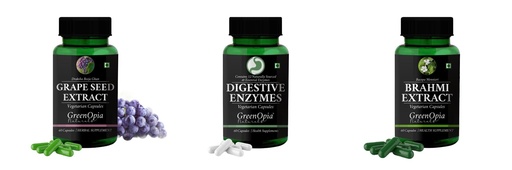 [BRSRYGAOAF6A4CY3] Grape-seed-extract-60-vegetarian-capsules, Digestive-enzymes-60-vegetarian-capsules, Brahmi-vegetarian-capsules Combo | Convenient Nutrition & Wellness Routine | Multi-Produ