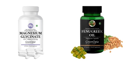 [BRSRYGAOPMIW2CL6] Magnesium-glycinate-forte-tablets, Fenugreek-oil-vegetarian-capsules Combo | Convenient Nutrition & Wellness Routine | Multi-Product Pack