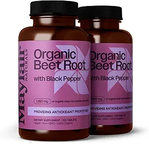 [BRSROHQBBMNGOFD2] USDA Organic Beet Root with Black Pepper (2 Pack), 1350mg Organic Beet Root Powder, Dietary Supplement, 120 Tablets Each (240 Total)