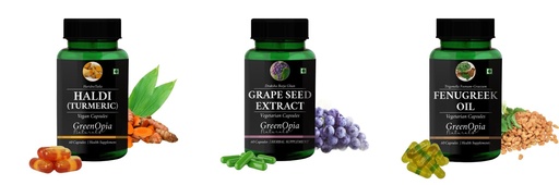 [BRSRYGAOBEPQO2AU] Haldi-oil-vegetarian-capsules, Grape-seed-extract-60-vegetarian-capsules, Fenugreek-oil-vegetarian-capsules Combo | Convenient Nutrition & Wellness Routine | Multi-Product P