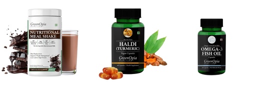 [BRSRYGAOA57R43A2] Nutritional-meal-shake-chocolate, Haldi-oil-vegetarian-capsules, Fish-oil-capsules Combo | Convenient Nutrition & Wellness Routine | Multi-Product Pack