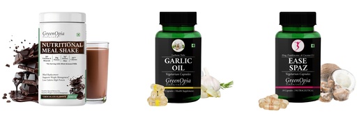 [BRSRYGAOCFYGA2Y4] Nutritional-meal-shake-chocolate, Garlic-oil-vegetarian-capsules, Ease-spaz-vegetarian-capsules Combo | Convenient Nutrition & Wellness Routine | Multi-Product Pack