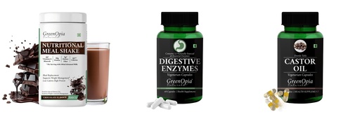 [BRSRYGAOCIMWA2DU] Nutritional-meal-shake-chocolate, Digestive-enzymes-60-vegetarian-capsules, Castor-oil-vegetarian-capsules Combo | Convenient Nutrition & Wellness Routine | Multi-Product Pa
