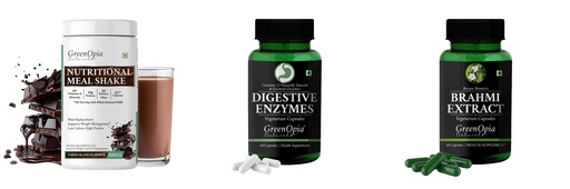 [BRSRYGAOCIBAA3T3] Nutritional-meal-shake-chocolate, Digestive-enzymes-60-vegetarian-capsules, Brahmi-vegetarian-capsules Combo | Convenient Nutrition & Wellness Routine | Multi-Product Pack