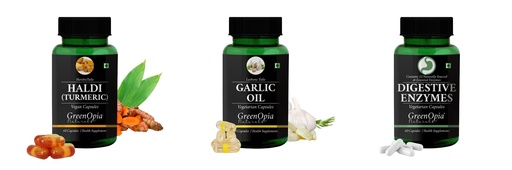 [BRSRYGAOB4JQOFY7] Haldi-oil-vegetarian-capsules, Garlic-oil-vegetarian-capsules, Digestive-enzymes-60-vegetarian-capsules Combo | Convenient Nutrition & Wellness Routine | Multi-Product Pack
