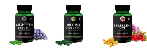 [BRSRYGAOB4JWA3TG] Grape-seed-extract-60-vegetarian-capsules, Brahmi-vegetarian-capsules, Berberine-hcl-vegetarian-capsules Combo | Convenient Nutrition & Wellness Routine | Multi-Product Pack