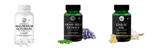 [BRSRYGAOBB6AG3T3] Magnesium-glycinate-forte-tablets, Grape-seed-extract-60-vegetarian-capsules, Garlic-oil-vegetarian-capsules Combo | Convenient Nutrition & Wellness Routine | Multi-Product