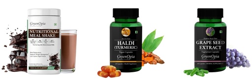 [BRSRYGAOBB4AG2DD] Nutritional-meal-shake-chocolate, Haldi-oil-vegetarian-capsules, Grape-seed-extract-60-vegetarian-capsules Combo | Convenient Nutrition & Wellness Routine | Multi-Product Pa