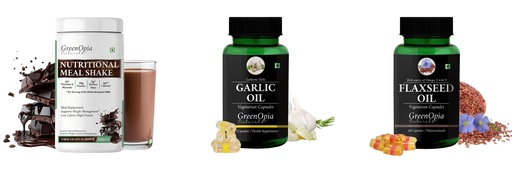 [BRSRYGAOAQAQADTH] Nutritional-meal-shake-chocolate, Garlic-oil-vegetarian-capsules, Flax-seed-oil-vegetarian-capsules Combo | Convenient Nutrition & Wellness Routine | Multi-Product Pack