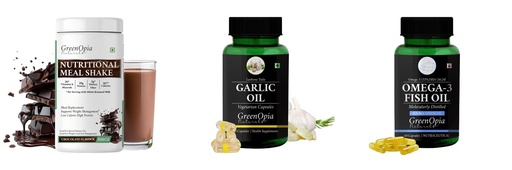 [BRSRYGAOB4DWEE3O] Nutritional-meal-shake-chocolate, Garlic-oil-vegetarian-capsules, Fish-oil-double-strength Combo | Convenient Nutrition & Wellness Routine | Multi-Product Pack