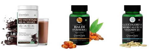 [BRSRYGAOB4CAOAY2] Nutritional-meal-shake-chocolate, Haldi-oil-vegetarian-capsules, Glucosamine-msm-tablets Combo | Convenient Nutrition & Wellness Routine | Multi-Product Pack