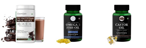 [BRSRYGAOB4CRACAV] Nutritional-meal-shake-chocolate, Fish-oil-double-strength, Castor-oil-vegetarian-capsules Combo | Convenient Nutrition & Wellness Routine | Multi-Product Pack